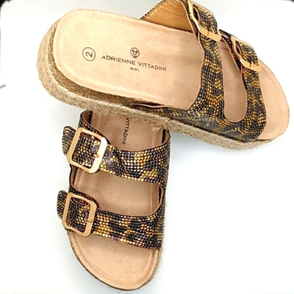 ADRIENNE VITTADINI GIRL FREJA LEOPARD GOLD RHINESTONE MULES SIZE 2 NWT - Picture 7 of 7